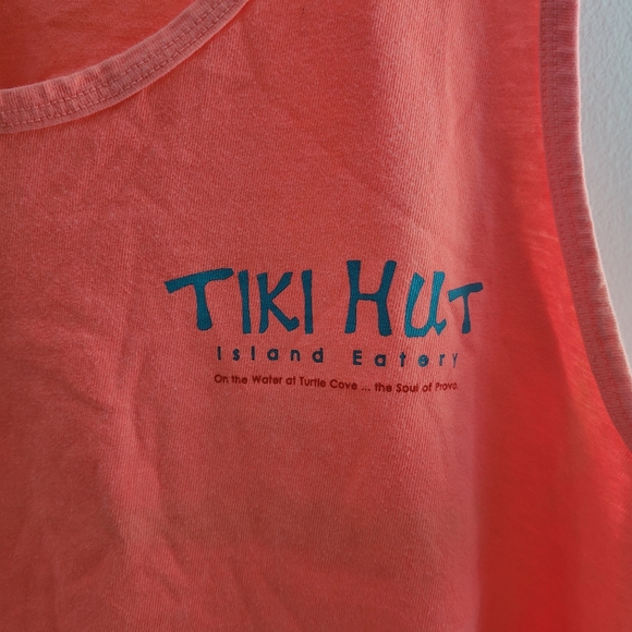 90s NEON Tiki hut cropped raw hem tank size large - Picture 2 of 4